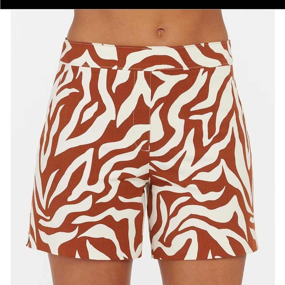 SPANX Brown and White Zebra-Print High-Rise Shorts